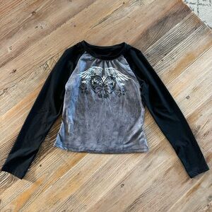 Black Graphic Long Sleeve Top.